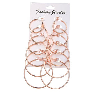 Oversize Gold Color Big Circle Hoop Earrings Set for Women Vintage Steampunk Ear Clip Wedding Party Jewelry Gift 2019 Wholesale